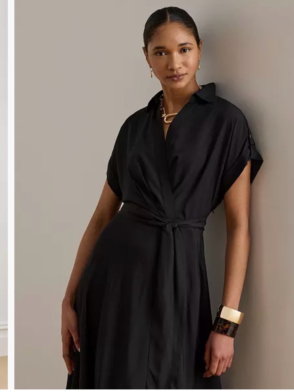 LAUREN Ralph Lauren Black Wrap-Front Midi Dress • Size 16 - Picture 6 of 9